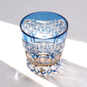 CHAMVIN'S Emerald Green Edo Kiriko Whiskey Glass, Hand-Cut Crystal Tumbler, Japanese Luxury Barware