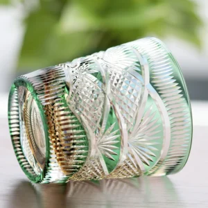 Hand Carved Japanese Style Whiskey Glass, Color Overlay Crystal Old Fashioned Tumbler 320ml