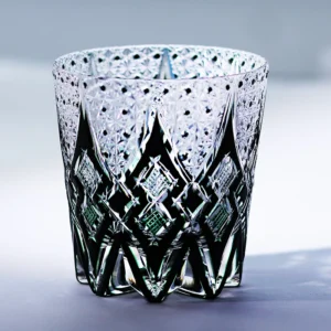 Handcrafts Edo Kiriko Style Black Green Old Fashioned Whiskey Glasses Bar ware