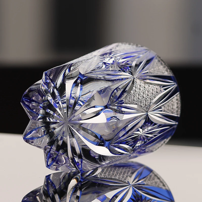 240 ml Luxury Japanese Edo Kiriko Style Blue coloured Cut Glass Drink Tumbler For Whiskey Iced Beverage - Image 5