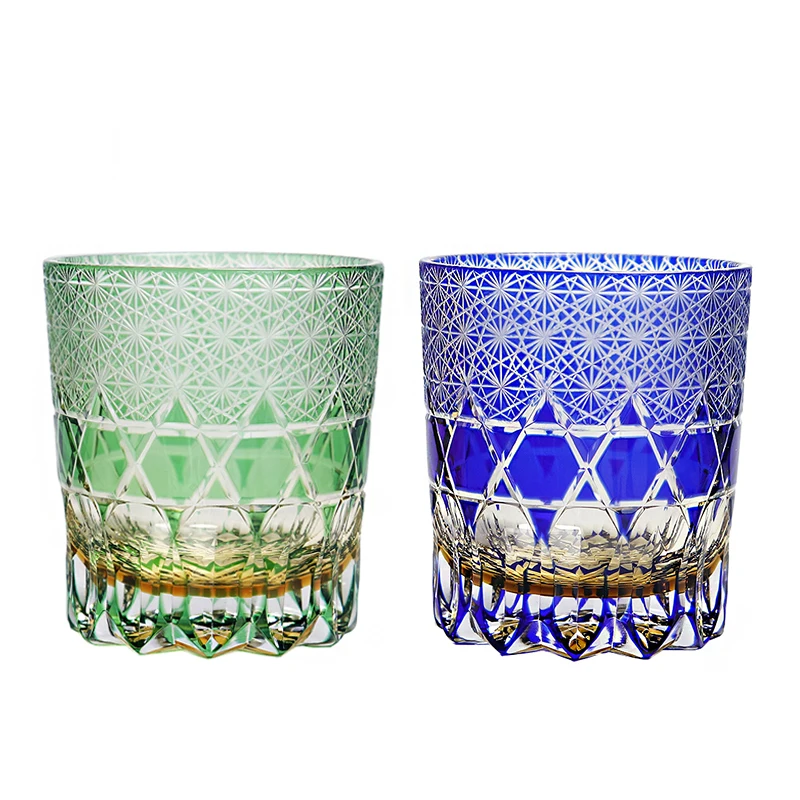 Japanese Edo Kiriko Blue Green Glass Tumbler for Dinner Parties Bars 9oz Crysatal Wine Whiskey Glass Beverage Cup Gift Packing - Image 7