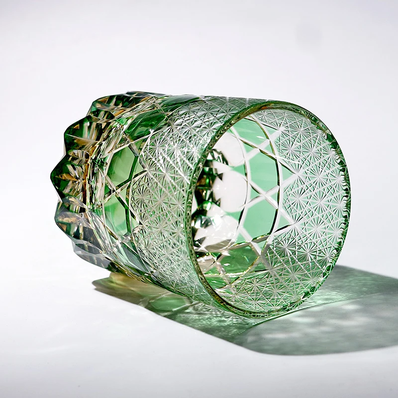 Japanese Edo Kiriko Blue Green Glass Tumbler for Dinner Parties Bars 9oz Crysatal Wine Whiskey Glass Beverage Cup Gift Packing - Image 5