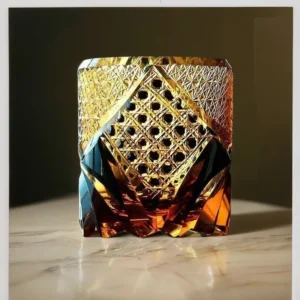 Amber Gem Whiskey Glass Japanese Edo Kiriko Crystal Wine Glasses Manual Diamond Cut 3D Relief Royal Court XO Whisky Tasting Cup