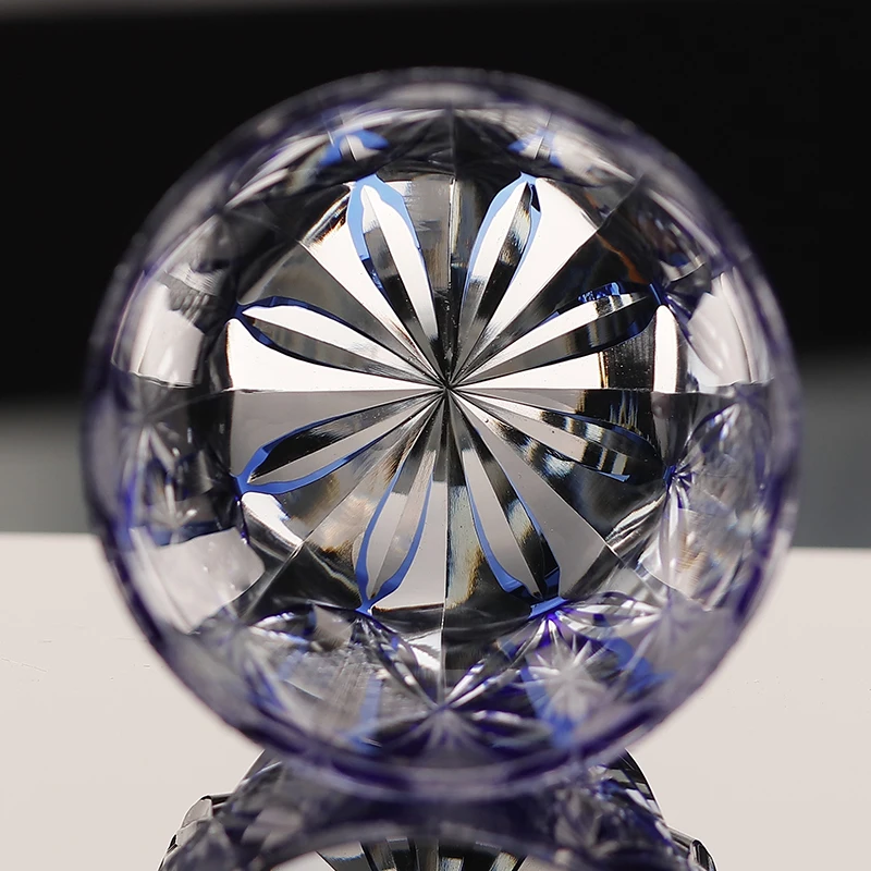 240 ml Luxury Japanese Edo Kiriko Style Blue coloured Cut Glass Drink Tumbler For Whiskey Iced Beverage - Image 4